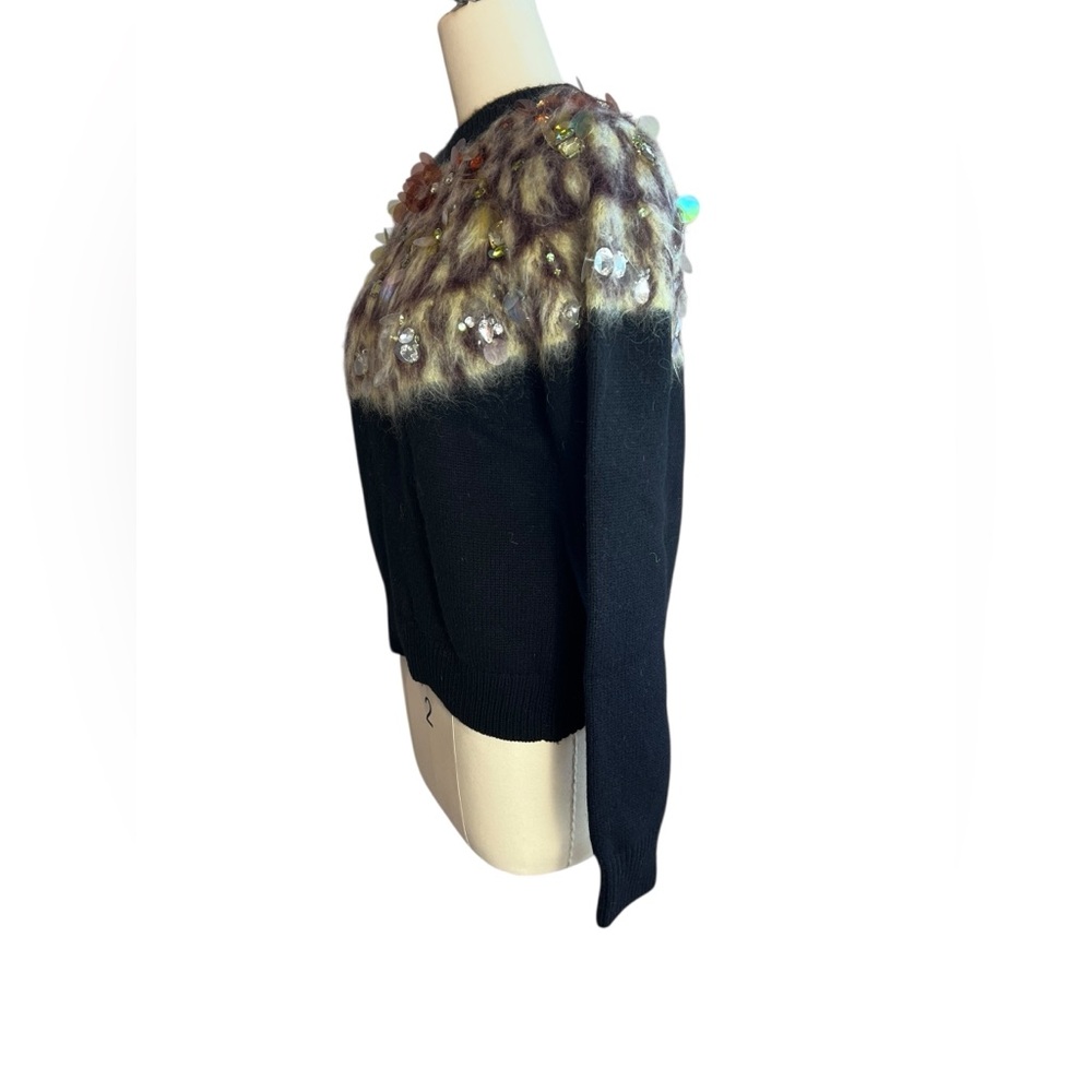 Tory Burch Black Crewneck Sweater with Multicolor Yoke Embellishment - Picture 3 of 10